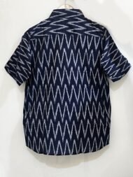 Neelamvar – Navy Blue Pochampally Ikat Half-Sleeve Shirt - Image 2