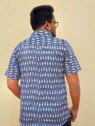 Dhuwan – Grey Pochampally Ikat Half-Sleeve Shirt - Image 4
