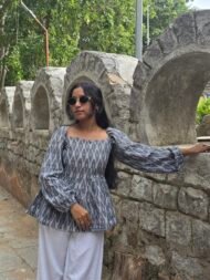 Asmi – Grey Pochampally Ikat Flared Top - Image 3