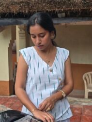 Nivriti – White & Dark Green Pochampally Ikat Sleeveless Top - Image 3