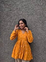 Manjari – Mustard Pochampally Ikat Peplum Kurti - Image 5