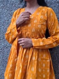 Manjari – Mustard Pochampally Ikat Peplum Kurti - Image 4