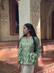 Taru – Light Green Pochampally Ikat Flared Top - Image 3