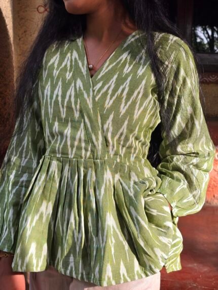 Taru – Light Green Pochampally Ikat Flared Top