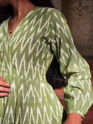 Taru – Light Green Pochampally Ikat Flared Top - Image 2