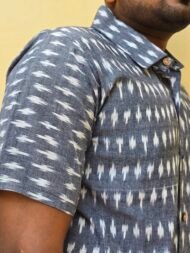 Dhuwan – Grey Pochampally Ikat Half-Sleeve Shirt - Image 2