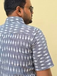 Dhuwan – Grey Pochampally Ikat Half-Sleeve Shirt - Image 3