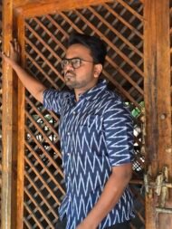 Neelamvar – Navy Blue Pochampally Ikat Half-Sleeve Shirt