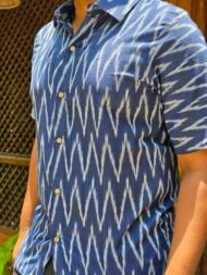 Neelamvar – Navy Blue Pochampally Ikat Half-Sleeve Shirt - Image 4