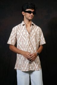 KORA - Dark cream Pochampally ikat half sleeve shirt - Image 2