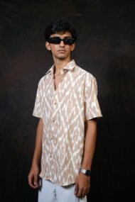 KORA - Dark cream Pochampally ikat half sleeve shirt - Image 3