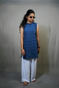 IRA- Blue colour Pochampally ikat sleeveless Kurti\top - Image 4