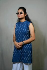 IRA- Blue colour Pochampally ikat sleeveless Kurti\top - Image 2