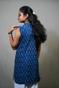 IRA- Blue colour Pochampally ikat sleeveless Kurti\top - Image 5