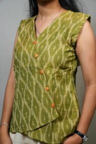 NIVRITI 2.0 - Green & yellow Pochampally ikat sleeveless top - Image 3