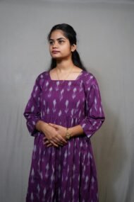 TARA - purple colours 3/4 sleeve Pochampally frock - Image 2