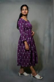 TARA - purple colours 3/4 sleeve Pochampally frock - Image 5