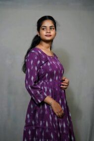 TARA - purple colours 3/4 sleeve Pochampally frock - Image 4