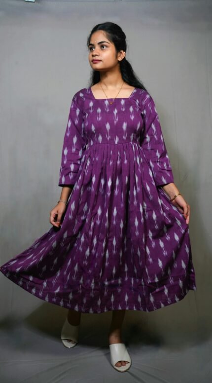 TARA - purple colours 3/4 sleeve Pochampally frock