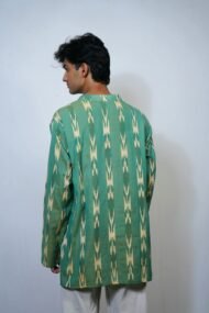 PALLAV - Green and yellow Pochampally ikat full sleeve short kurta - Image 4