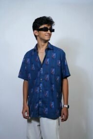 TATVA- Navy blue Pochampally ikat half sleeve shirt - Image 2