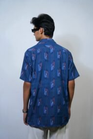 TATVA- Navy blue Pochampally ikat half sleeve shirt - Image 4